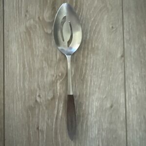 Epic Forged Stainless Pierced Slotted Spoon Wood Handle Japan Flatware - 8 1/4"